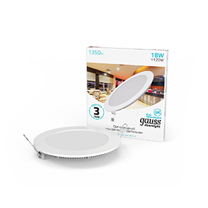 Gauss Светильник Slim круг 18W 1350lm 4000K 180-265V IP20 монтаж Ø210 225*22 LED 939111218
