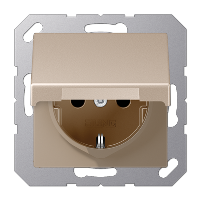JUNG A 500 Шампань Розетка с/з с крышкой безвинт. зажим A1520BFKLCH