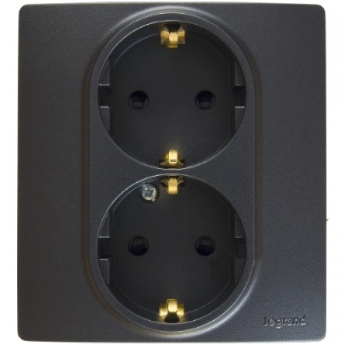Купить Legrand Etika Антрацит Розетка 2-ая с/з, винт. клеммы, 16А, 250 В 672623