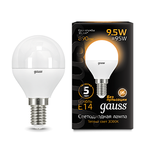 Gauss Лампа Шар 9.5W 890lm 3000K E14 LED 105101110