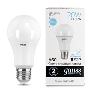 Gauss Лампа Elementary A60 20W 1750lm 6500K E27 LED 23239