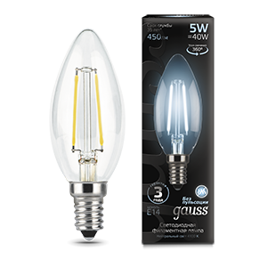 Gauss Лампа Filament Свеча 5W 450lm 4100К Е14 LED 103801205