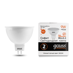 Gauss Лампа Elementary MR16 9W 640lm 3000K GU5.3 LED 13519