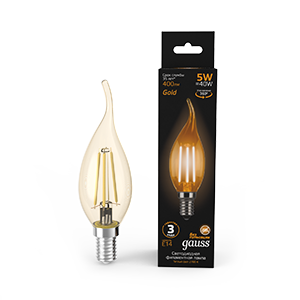 Gauss Лампа Filament Свеча на ветру 5W 400lm 2700К Е14 golden LED 104801005