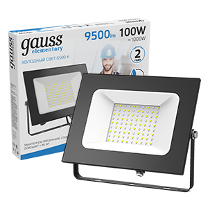 Gauss Прожектор Elementary 100W 9500lm 6500К 175-265V IP65 черный LED 613100100