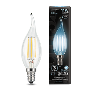 Gauss Лампа Filament Свеча на ветру 11W 830lm 4100К Е14 LED 104801211