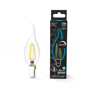 Gauss Лампа Filament Свеча на ветру 5W 450lm 4100К Е14 диммируемая LED 104801205-D
