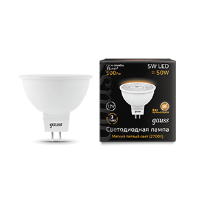 Gauss Лампа MR16 12V 5W 500lm 3000K GU5.3 LED 201505105