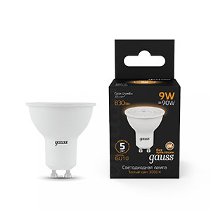 Gauss Лампа MR16 9W 830lm 3000K GU10 LED 1/10/100 101506109