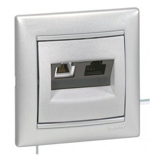 Купить Legrand Etika Алюминий Розетка телефонная + компьютер (RJ11+RJ45) 5 категория  UTP 672452