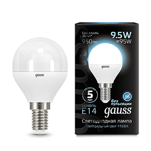 Gauss Лампа Шар 9.5W 950lm 4100K E14 LED 105101210