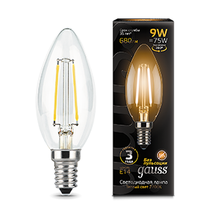 Gauss Лампа Filament Свеча 9W 680lm 2700К Е14 LED 103801109