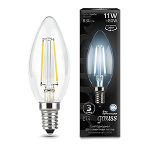Gauss Лампа Filament Свеча 11W 830lm 4100К Е14 LED 103801211