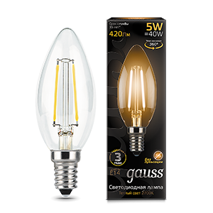 Gauss Лампа Filament Свеча 5W 420lm 2700К Е14 LED 103801105