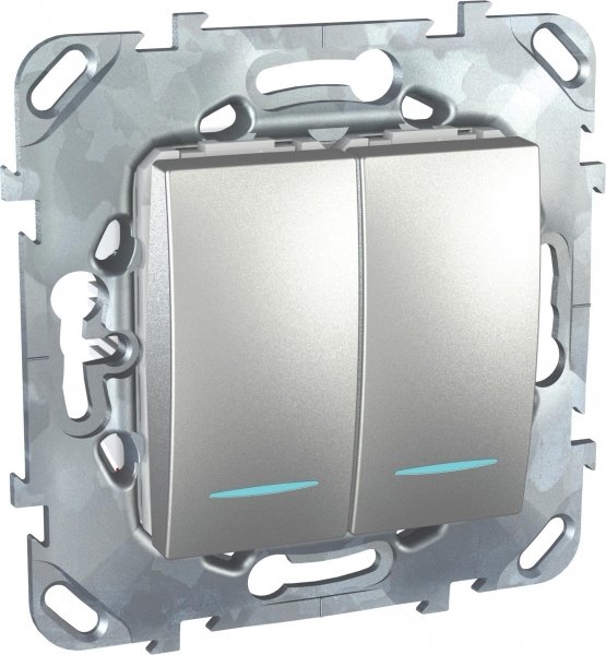 SE Unica Top Алюминий Переключатель 2-клавишный (сх.6+6) с подсветкой MGU5.0303.30NZD