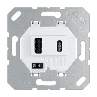JUNG USB-зарядное устройство, Белый, USB тип А + USB тип С, выходной ток 3000 mA  универсальные встраиваемые механизмы USB15CAWW