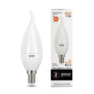 Gauss Лампа Elementary Свеча на ветру 8W 520lm 3000K Е14 LED 34118