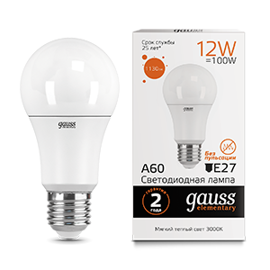 Gauss Лампа Elementary A60 12W 1130lm 3000K E27 LED 23212