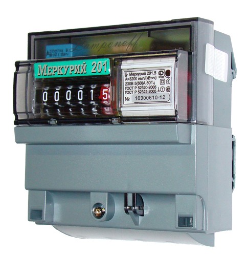 Меркурий Электросчетчик 201.5 на DIN-рейку 5-60А/220В 1Ф 1т. Механика Меркурий 201.5