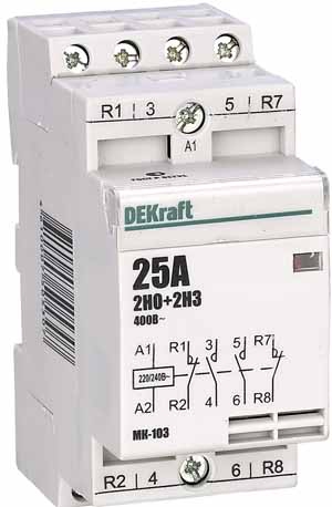 Купить Dekraft Модульный контактор 2НО+2НЗ 25А 230В МК-103
