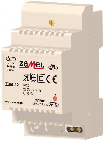 Zamel Блок питания стабилизированный 230VAC/12VDC 250мА IP20 на DIN рейку 3мод ZSM-12 Zamel Блок питания стабилизированный 230VAC/12VDC 250мА IP20 на DIN рейку 3мод ZSM-12