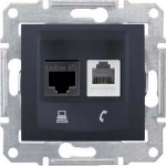 Купить SE Sedna Графит Розетка 2-ая ТЛФ + компьютерная кат.5е UTP (RJ11+RJ45) SDN5100170