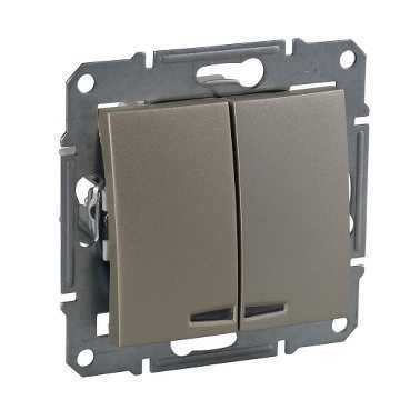 Купить SE Sedna Титан Выключатель 2-клавишный с подсветкой 10А (сх 5) SDN0300368