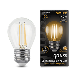 Gauss Лампа Filament Шар 5W 420lm 2700К Е27 LED 105802105