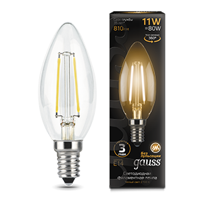 Gauss Лампа Filament Свеча 11W 810lm 2700К Е14 LED 103801111