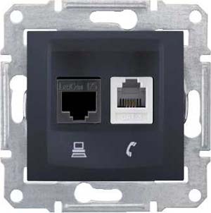 Купить SE Sedna Графит Розетка 2-ая ТЛФ + компьютерная кат.5е UTP (RJ11+RJ45) SDN5100170