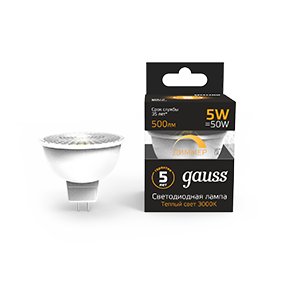 Gauss Лампа MR16 5W 500lm 3000K GU10 диммируемая LED 1/10/100 101506105-D