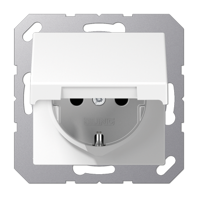 JUNG A 500 Белая Розетка с/з с крышкой безвинт. зажим A1520KLWW