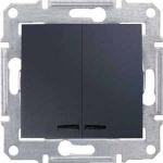 Купить SE Sedna Графит Выключатель 2-клавишный с подсветкой 10A, 250В (cx.5а) SDN0300370