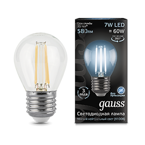 Gauss Лампа Filament Шар 7W 580lm 4100К Е27 LED 105802207