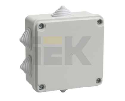 Купить IEK Коробка КМ41233 распаячная для о/п 100х100х50мм IP44 (RAL7035, 6 гермовводов)