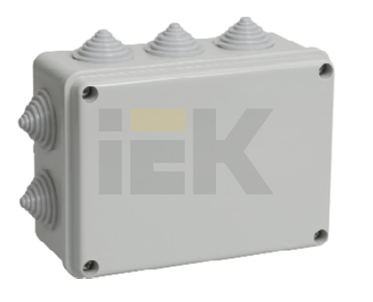 Купить IEK Коробка КМ41241 распаячная для о/п 150х110х70 мм IP44 (RAL7035, 10 гермовводов)