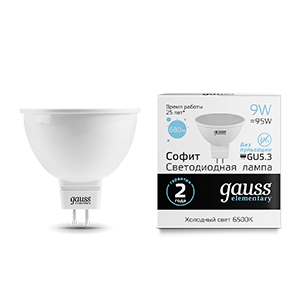 Gauss Лампа Elementary MR16 9W 680lm 6500K GU5.3 LED 13539