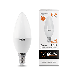 Gauss Лампа Elementary Свеча 8W 520lm 3000K Е14 LED 33118