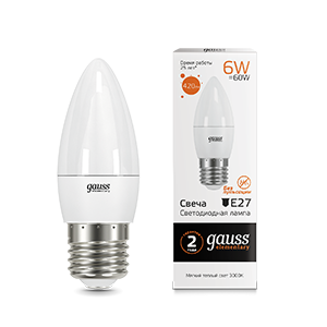 Gauss Лампа Elementary Свеча 6W 420lm 3000K Е27 LED 33216