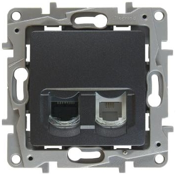 Купить Legrand Etika Антрацит Розетка тел.+ комп. (RJ11+RJ45) 5 кат. UTP 672652