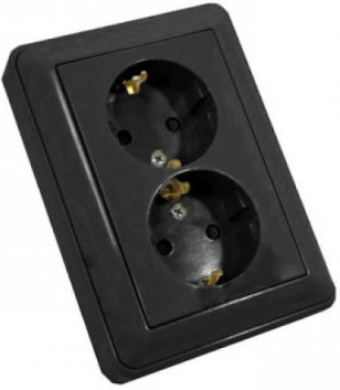 SE Wessen 59 Черный бархат Розетка 2-ая с/з с защитными шторками (в сборе, с рамкой) RS16-255-68