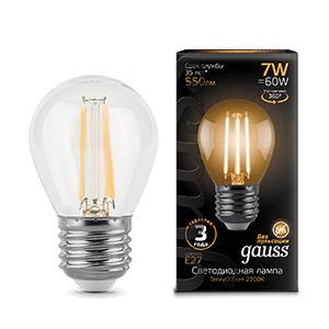 Gauss Лампа Filament Шар 7W 550lm 2700К Е27 LED 105802107