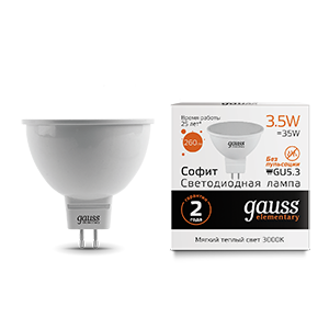 Gauss Лампа Elementary MR16 3.5W 290lm 3000K GU5.3 LED 13514