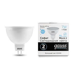 Gauss Лампа Elementary MR16 7W 570lm 6500K GU5.3 LED 13537