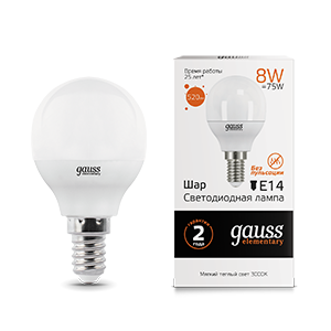 Gauss Лампа Elementary Шар 8W 520lm 3000K Е14 LED 53118