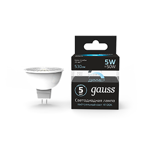 Gauss Лампа MR16 5W 530lm 4100K GU5.3 диммируемая LED 101505205-D