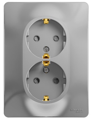 Купить Systeme Electric Glossa Алюминий Розетка 2-я с/з со шторками (в сборе с рамкой)