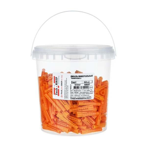 Tech-Krep Дюбель универсальный 6х37 (полипропилен) (350 шт) - ведро 104642