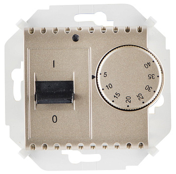 Simon 15 Шампань Регулятор тёплого пола, с зондом, 16А, 230В, 3600Вт, 5-40град, IP20 1591775-034