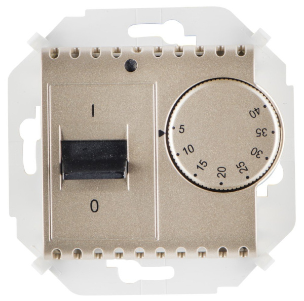 Simon 15 Шампань Регулятор тёплого пола, с зондом, 16А, 230В, 3600Вт, 5-40град, IP20 1591775-034